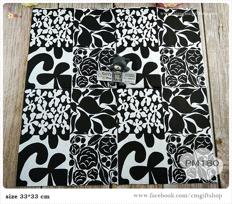 กระดาษแนปกิ้นยุโรป, ลายดอกไม้ใบไม้สีขาว, ลายดอกไม้สีดำ, ลายดอกไม้สีขาว, ลาย RUUDUT black, ลายของ marimekko, marimekko, พื้นหลังสีขาว