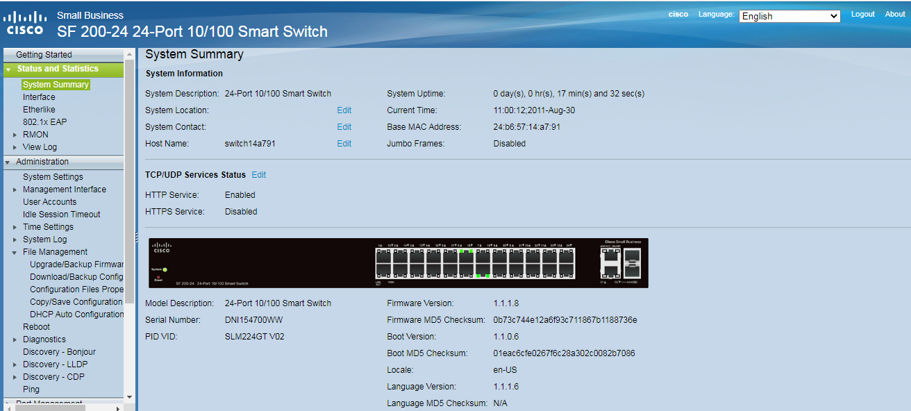 Cisco SF200 24-Port 10/100 มือสอง พร้อมใช้งาน