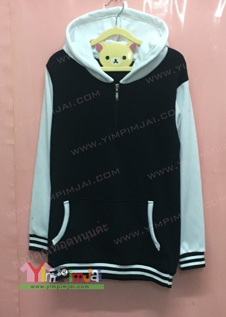 เสื้อแจ็คเก็ตเบสบอลแบบมีซิป สีกรมเทา สีดำขาว