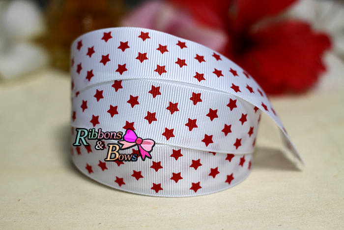 ริบบิ้นผ้าพิมพ์ลายดาว กว้าง 25mm #ST2