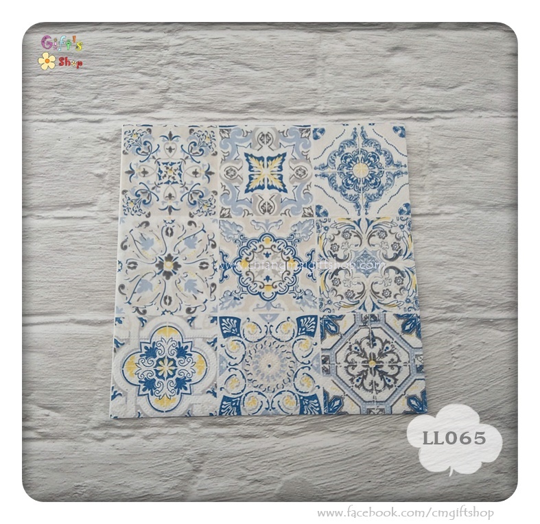 กระดาษแนปกิ้น ลายกระเบื้องแผ่นเล็กๆ โทนน้ำเงินขาว, ลายCasa Decor Blue, ลายโทนน้ำเงินขาว, ลายกระเบื้อง, ลายกระเบื้องโบราณ, ลายคราม