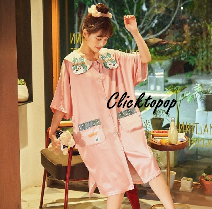 {พร้อมส่งจากไทย} ชุดนอนผ้าซาติน ใส่สบาย เสื้อ+กางเกงขาสั้น เเบบสไตล์เกาหลี น่ารัก