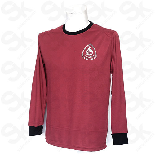 เสื้อยืด "สีแดงเข้ม" แขนยาว (หนุนฟองน้ำไหล่ ศอก)