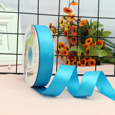 ริบบิ้นผ้าซาติน 2 หน้า สีฟ้าเทอคอยส์ 50 หลา ( Turquoise )# WX022