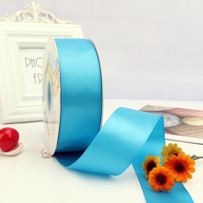 ริบบิ้นผ้าซาติน 2 หน้า สีฟ้าเทอคอยส์ 50 หลา ( Turquoise )# WX022