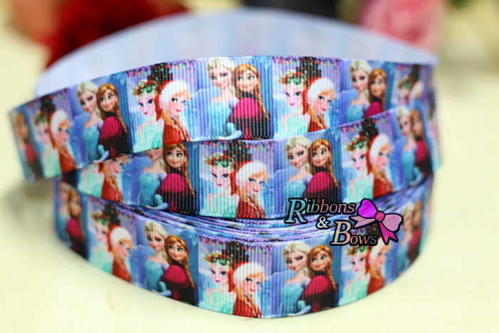 ริบบิ้นผ้าพิมพ์ลาย Frozen กว้าง 22 mm #FZ048