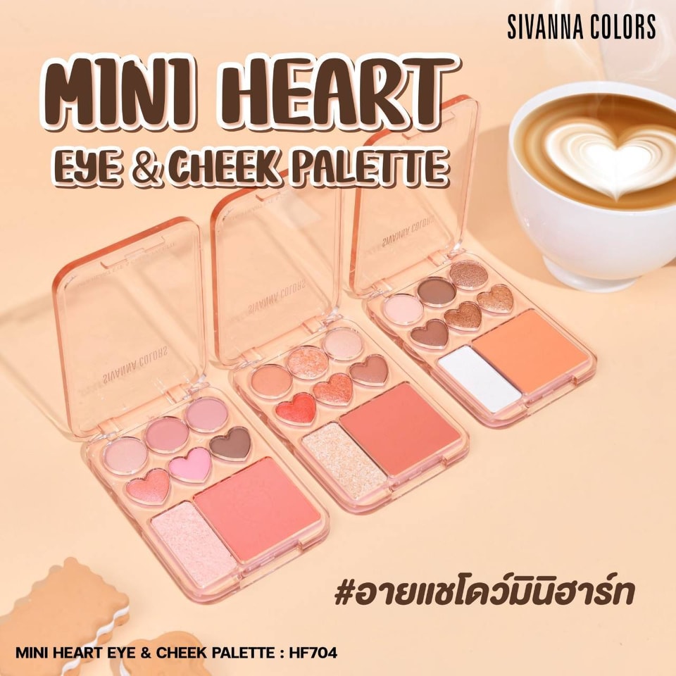 SIVANNA COLORS MINI HEART EYE & CHEEK PALETTE HF704 อายแชโดว์ 6 เฉดสี ไฮไลท์ และ บลัชออน ในตลับเดียว