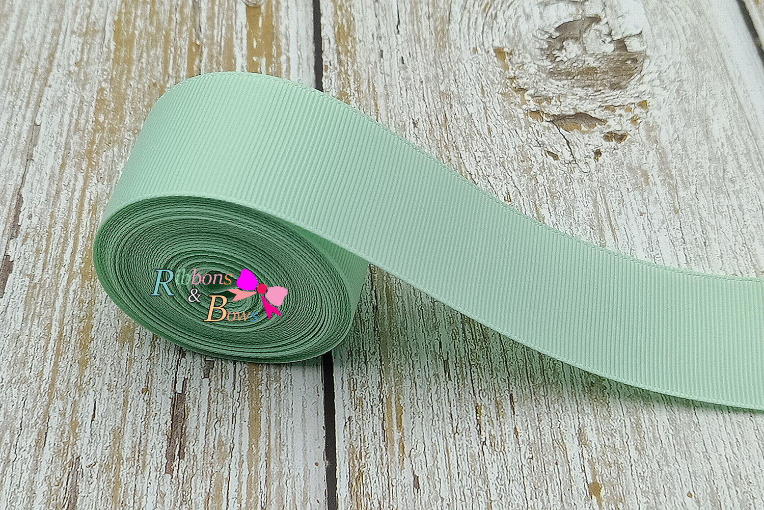 ริบบิ้นผ้าลูกฟูก สีเขียวอ่อน (513 pastel green) #PC22