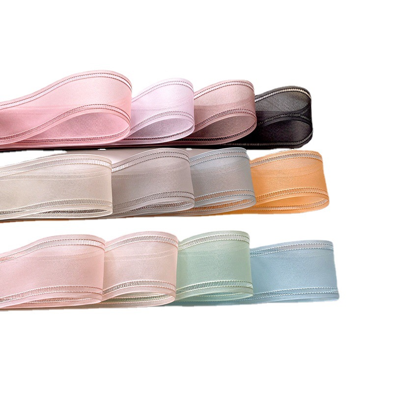 พร้อมส่ง ริบบิ้นบาง ขอบมีลูกเล่น ฉลุ สไตล์เกาหลี ขนาด 3.8 ซม.