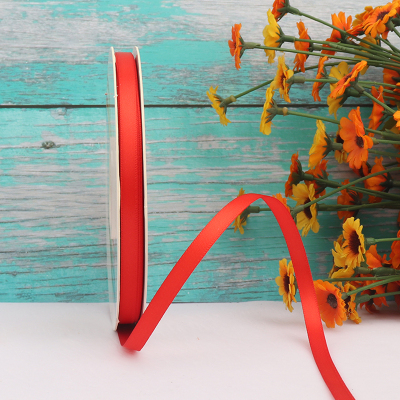 ริบบิ้นผ้าซาติน 2 หน้า สีแดง 50 หลา ( Poppy Red )# WX011