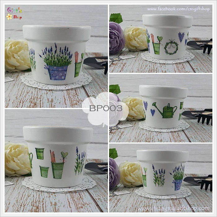 กระถางแคคตัส กระถางต้นไม้แคคตัสแฮนด์เมด ขนาด 4 นิ้ว แบบมีขอบ ลายกระถางดอกลาเวนเดอร์