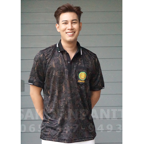 โปโลลายพรางดำล้วน แขนสั้น-ป่าไม้ (ผ้ากีฬา)(ตราใหม่)