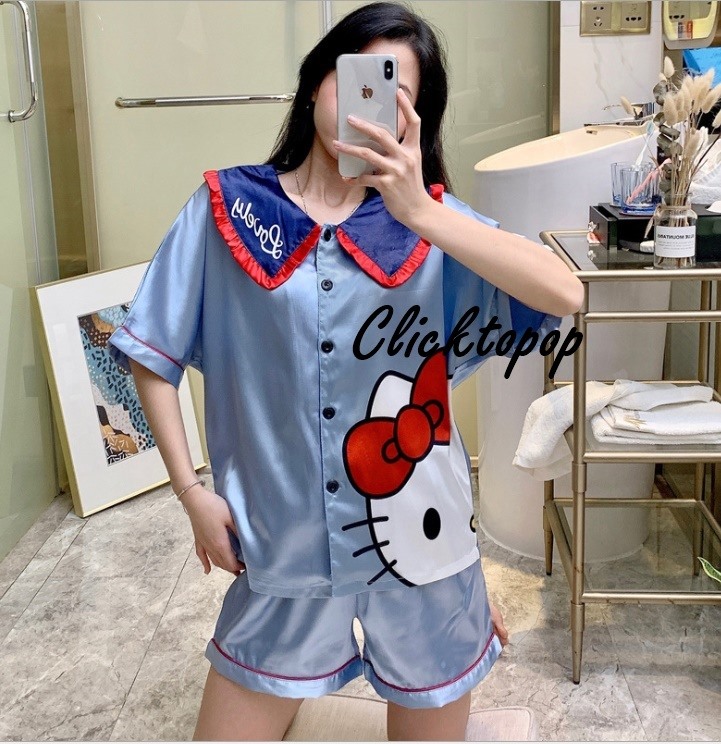 {พร้อมส่งจากไทย} ชุดนอนผ้าซาติน ใส่สบาย เสื้อ+กางเกงขาสั้น เเบบสไตล์เกาหลี น่ารัก