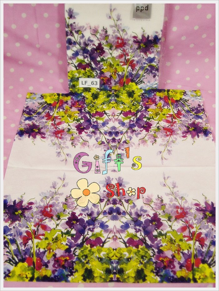 กระดาษแนปกิ้น ลายดอกไม้สีม่วง พื้นหลังสีขาว
