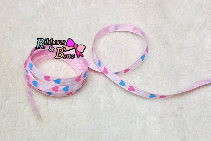 ริบบิ้นผ้าพิมพ์ลายหัวใจ กว้าง 10 mm 3 สี #HT13