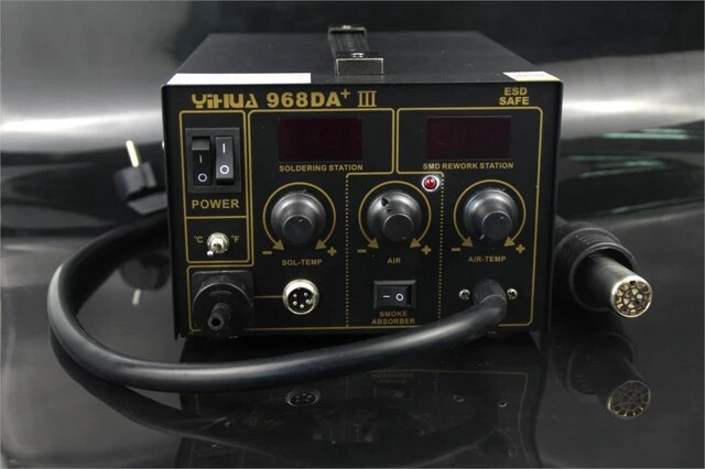 YIHUA 968DA+-III 3 in 1 HotAir + Soldering Station + Smoke Absorb