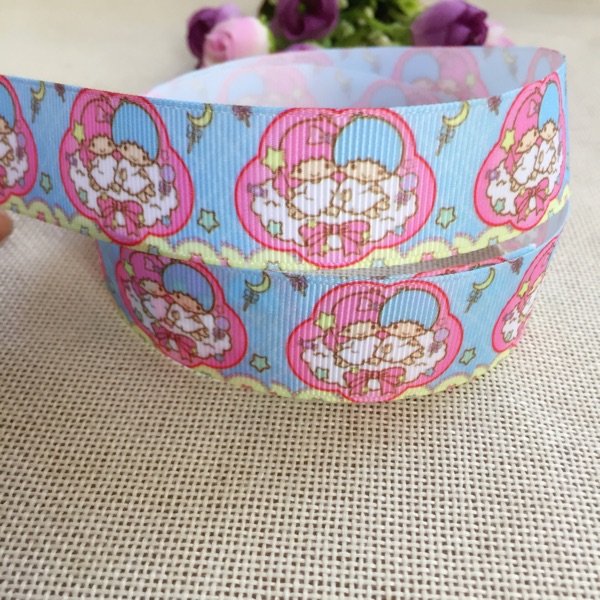 ริบบิ้นผ้าพิมพ์ลาย Little Twin Stars (kikil&lala) กว้าง 25mm #CT11