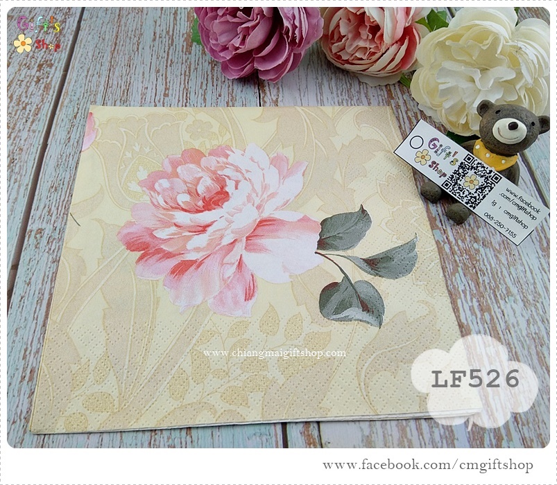 กระดาษแนปกิ้นยุโรป ,ลายดอกไม้สีชมพู, ลายดอกไม้สีหวาน, ลายดอกไม้เดี่ยวๆ, พื้นหลังสีครีม, ลายดอกไม้