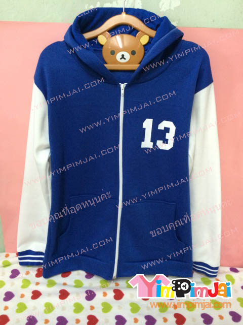 เสื้อกันหนาว เบสบอล สีน้ำเงิน ลายตามสั่ง