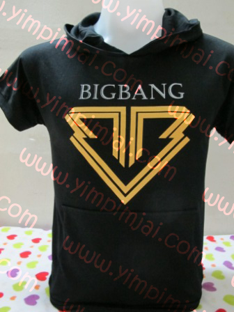 ฮู้ดดำแขนสั้น Bigbang สกรีนสีทอง+สีเงิน