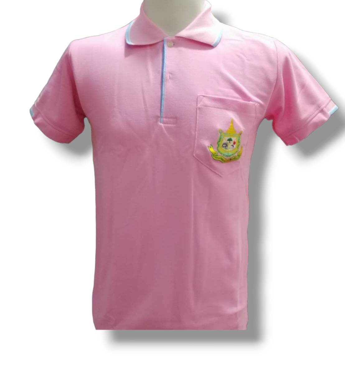 เสื้อโปโล สีชมพูอ่อน ปกชมพูอ่อน ปักตรากระทรวงทรัพย์**