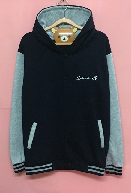 เสื้อแจ็คเก็ตเบสบอลดำแขนเทา ปัก budget team