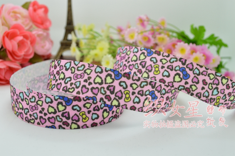 ริบบิ้นผ้าพิมพ์ลายหัวใจน่ารักกว้าง 22 mm #HT1
