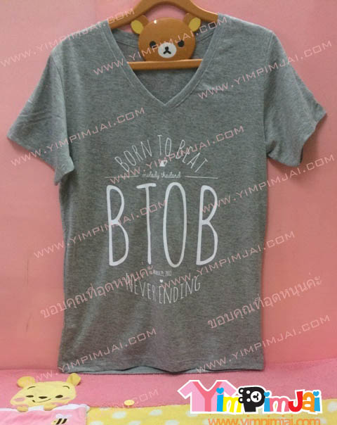 เสื้อยืด สีเทา แขนสั้น สกรีนตามสั่ง BTOB