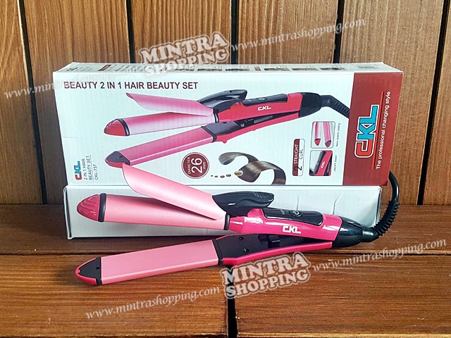 CKL-737 เครื่องหนีบผม ม้วนผม 2in1 สีชมพู แกน 26 mm. จัดแต่งได้ทุกทรง ในเครื่องเดียวกัน