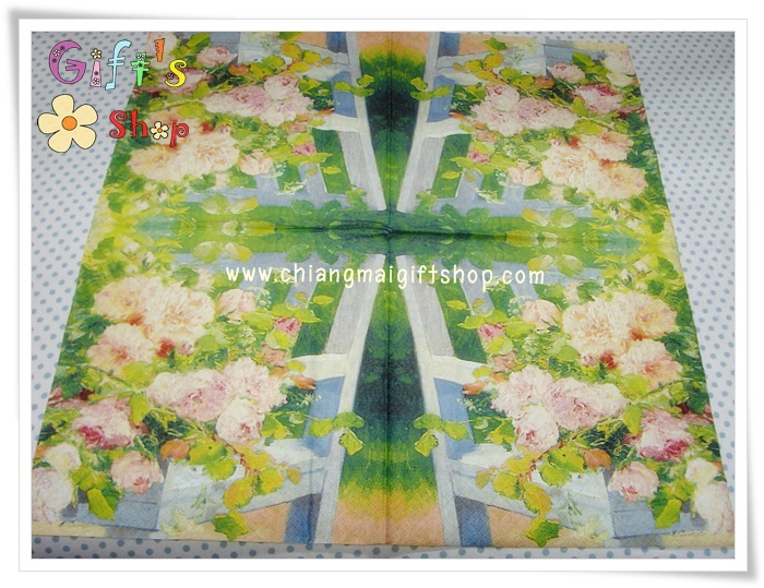 กระดาษแนปกิ้นยุโรป, ลายดอกกุหลาบ, ลายภาพวาดดอกไม้, ลายดอกไม้สีส้ม, ลายดอกไม้สีชมพู, ภาพศิลปะ, ภาพสีน้ำมัน, ลายดอกกุหลาบบนเก้าอี้