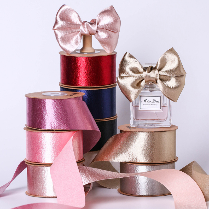 พร้อมส่ง ริบบิ้นผ้า เกาหลี Glossy สีสวย มันเงา ขนาด 4 ซม.