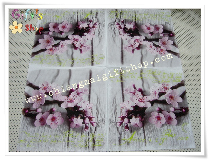 กระดาษแนปกิ้น ลายดอกซากุระ, ลายcherry blossom, พื้นหลังสีเทาอ่อน, ลายดอกไม้สีชมพู, ลายดอกซากุระสีชมพู, พื้นหลังสีอ่อน