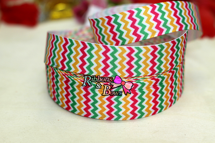 ริบบิ้นผ้าพิมพ์ลายซิกแซก ,วินเทจ กว้าง 22 mm #ZZ12
