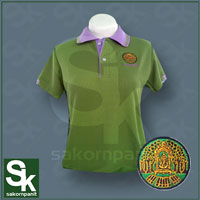 เสื้อโปโล สีเขียวใบฝรั่ง ปกม่วง ตรากรมป่าไม้*