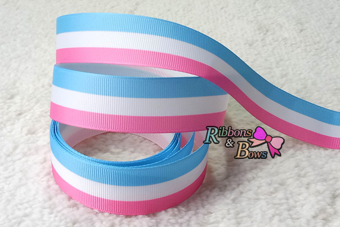 ริบบิ้นผ้าพิมพ์ลายเส้นสีสดใส กว้าง 25 mm #BB67