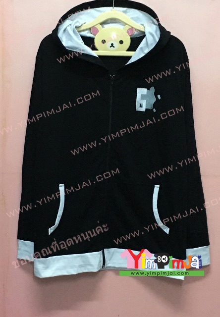 เสื้อฮู้ด เสื้อกันหนาว เสื้อรุ่น สีดำ แขนยาว หมวกดำในขาว ซิปดำ มีกระเป๋า สกรีนตามสั่ง 6