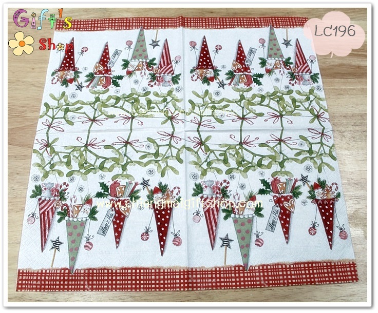 กระดาษแนปกิ้นยุโรป, ลายกรวยใส่ของขวัญ, ลายคริสต์มาส, ลายของตกแต่งวันคริสต์มาส, พื้นหลังสีขาว