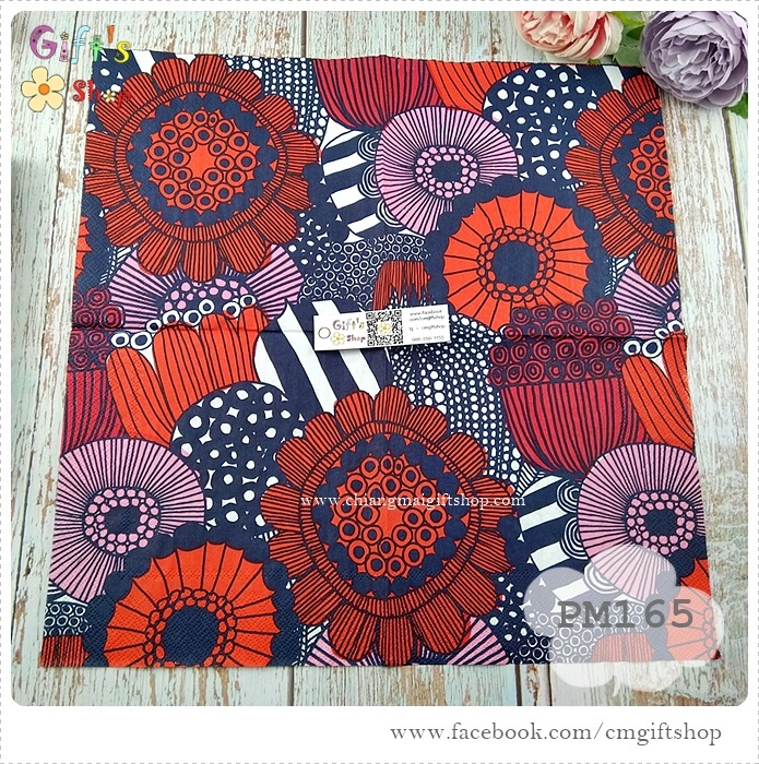 กระดาษแนปกิ้นยุโรป, ลายดอกไม้, ลายSIIRTOLAPUUTARHA blue, ลายของ marimekko, ลายดอกไม้สีชมพู, ลายดอกไม้สีแดง, ลายเส้นสีเข้ม