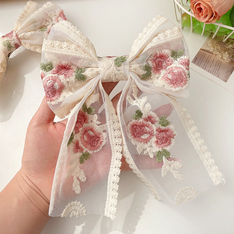 ริบบิ้นผ้าลูกไม้ ปักลายดอกไม้ หวานมาก ขนาด 8.4 ซม. สไตล์เกาหลี คุณหนูมากๆ