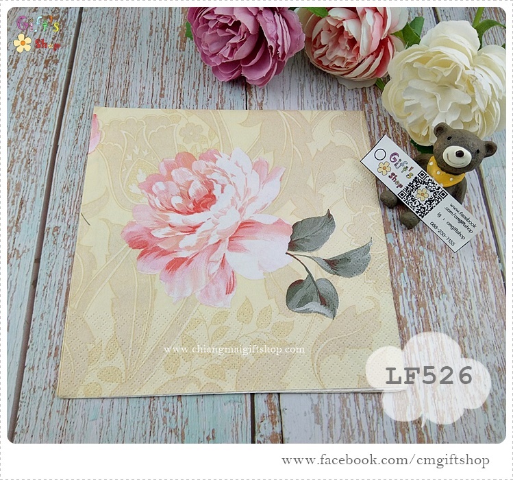 กระดาษแนปกิ้นยุโรป ,ลายดอกไม้สีชมพู, ลายดอกไม้สีหวาน, ลายดอกไม้เดี่ยวๆ, พื้นหลังสีครีม, ลายดอกไม้