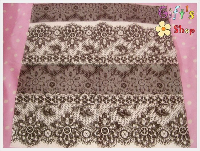 กระดาษแนปกิ้น ลายลูกไม้สีเทาดำ