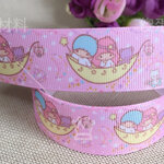 ริบบิ้นผ้าพิมพ์ลาย Little Twin Stars (kikil&lala) กว้าง 25mm #CT10