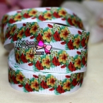 ริบบิ้นผ้าพิมพ์ลาย ดอกไม้ กว้าง 22 mm #BC25