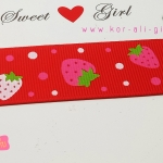 ริ้บบิ้นผ้าพิมพ์ลาย สตรอว์เบอร์รี กว้าง 25 mm #FF41