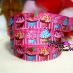 ริบบิ้นผ้าพิมพ์ลาย คัพเค้ก กว้าง 22 mm #FF04