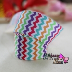 ริบบิ้นผ้าพิมพ์ลายซิกแซก ,วินเทจ กว้าง 38 mm #ZZ1