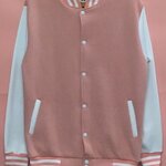 เสื้อแจ็คเก็ตเบสบอลสีชมพูโอรสแขนขาว