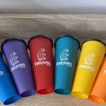 สกรีนแก้ว PP แข็ง แก้วพลาสติกแข็ง แก้วกาแฟ หลากสีสัน