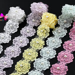 ผ้าลูกไม้ดอกไม้ ประดับมุก ตกแต่งโบว์ ทำกิ๊บที่คาดผม มี 5 สีให้เลือก (แพค 5 ดอก)