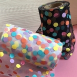 ผ้าตาข่ายทำโบว์ลายจุดสีพาสเทล ขนาด 13 ซม .# TE13